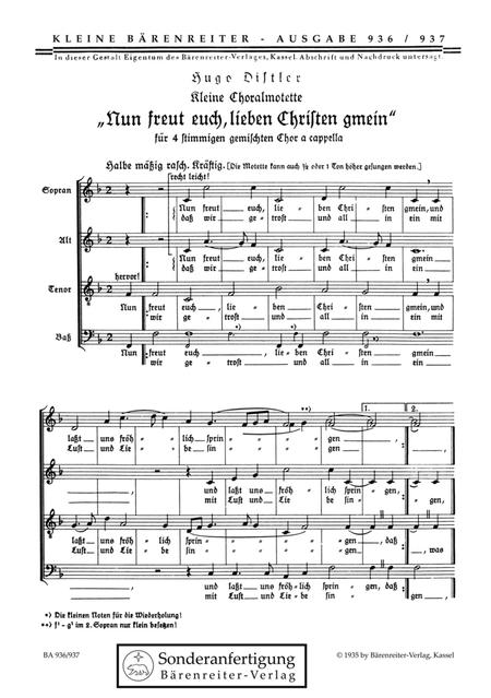 Nun Freut Euch, Lieben Christen Gmein (1935) By Hugo Distler Free Sheet Music