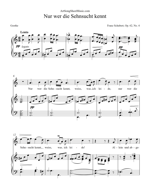 Nur Wer Die Sehnsucht Kennt, WoO 134 No. 4 (E Minor) By Ludwig Van Beethoven Free Sheet Music