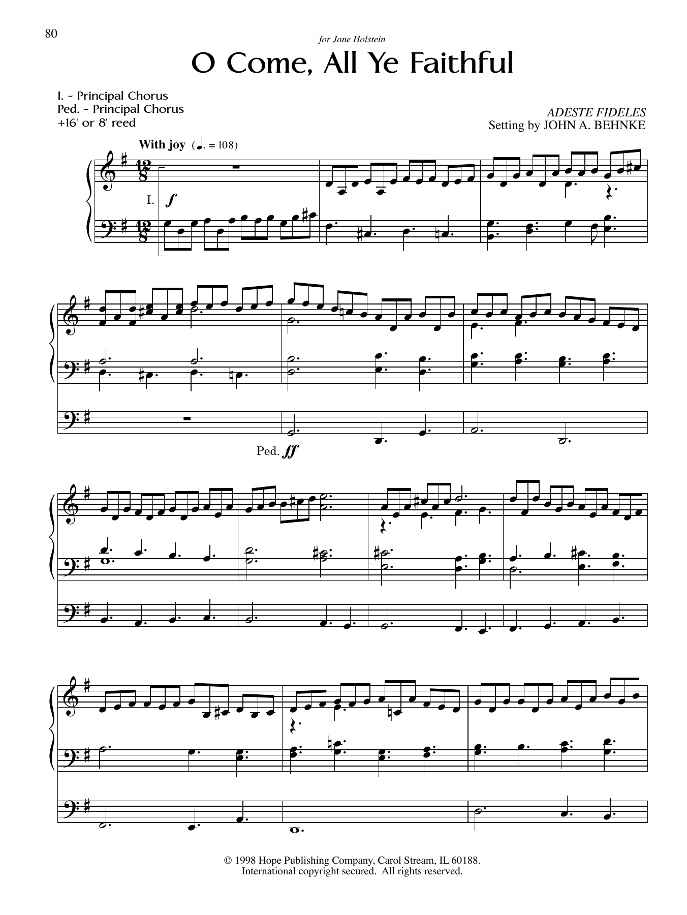 O Come, All Ye Faithful (Organ Introduction) By John Francis Wade Free Sheet Music