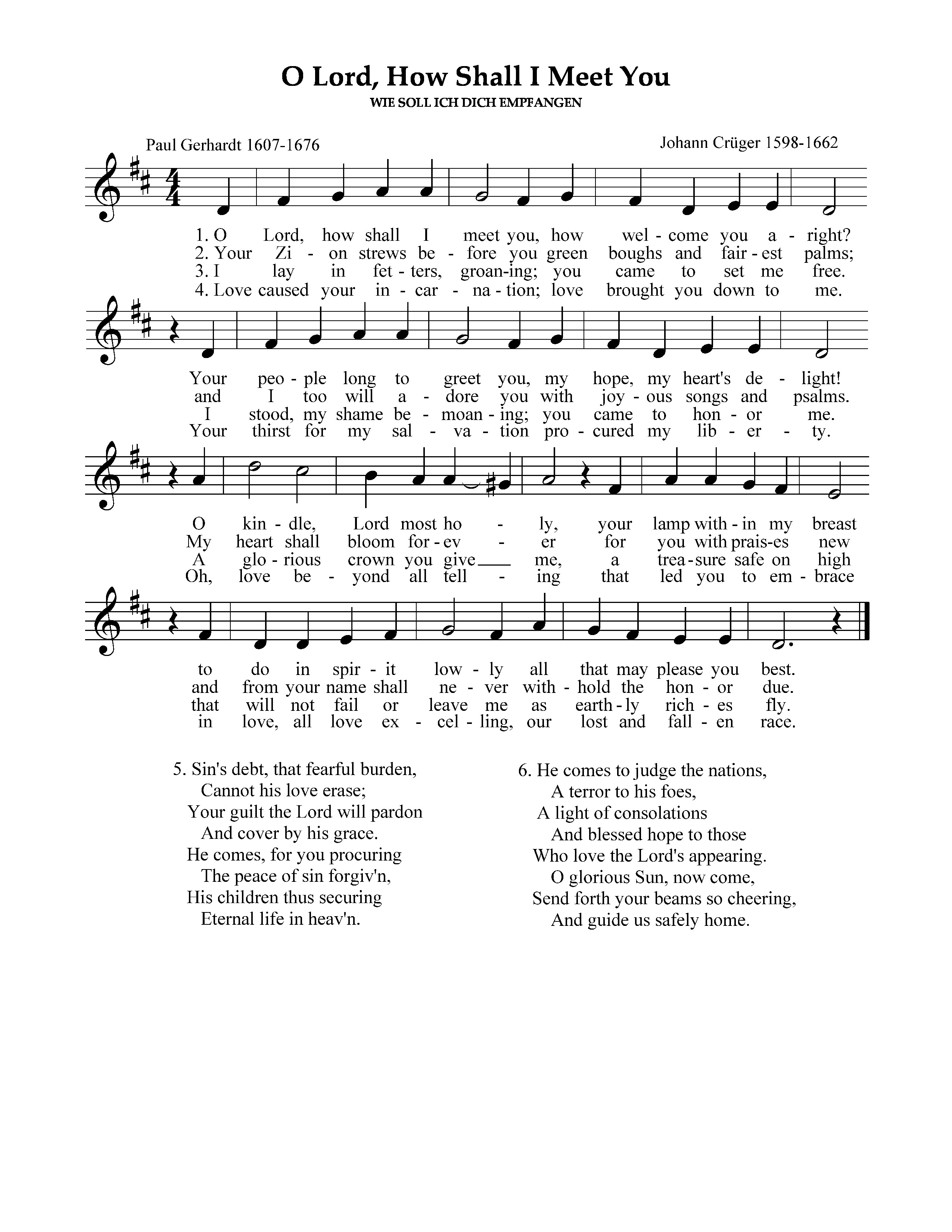 O Lord, How Shall I Meet You By Johann Cruger Free Sheet Music