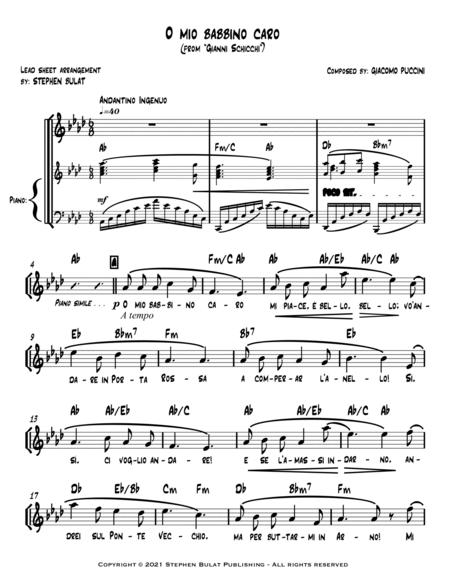 O Mio Babbino Caro (Pavarotti) - Lead Sheet (key Of F) By Giacomo Pucinni Free Sheet Music