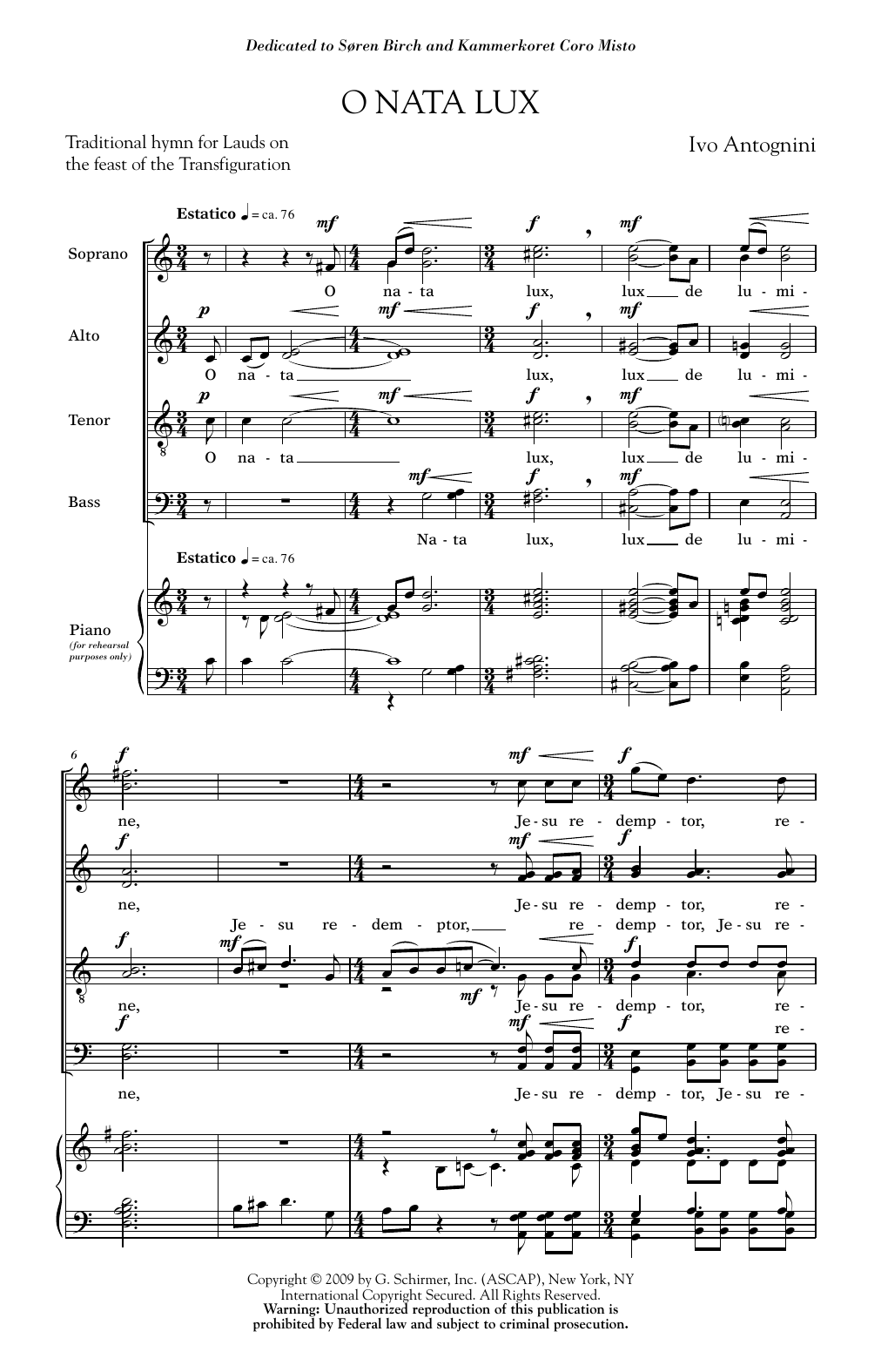 O Nata Lux By Morten Lauridsen Free Sheet Music