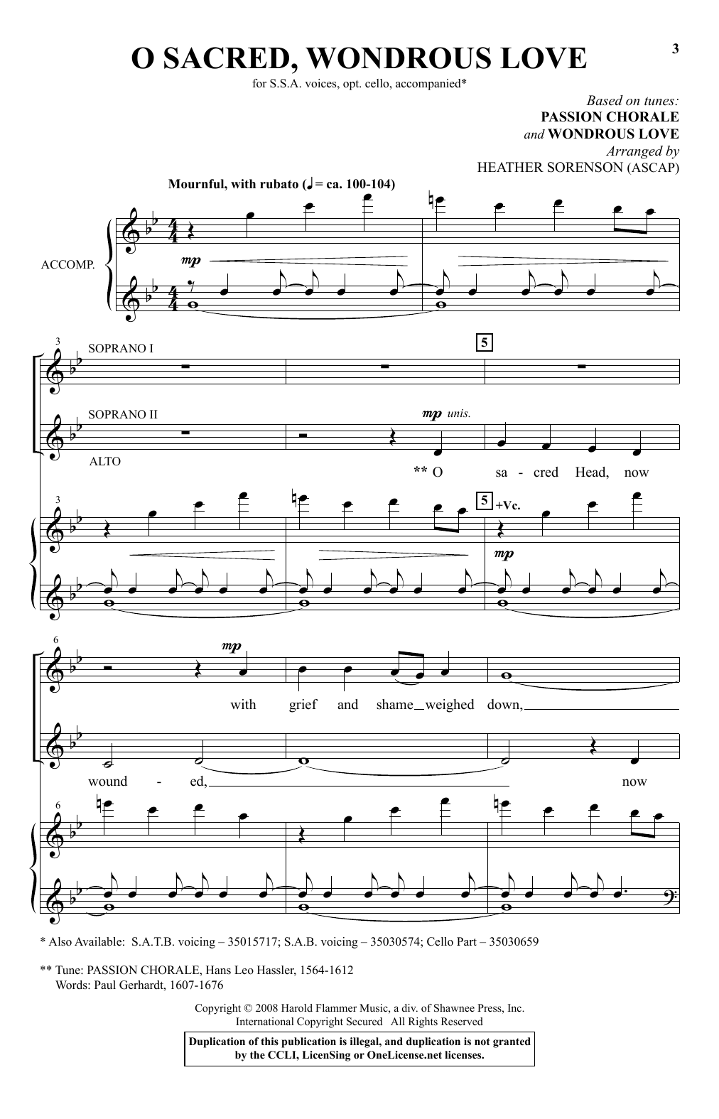 O Sacred, Wondrous Love By Heather Sorenson Free Sheet Music