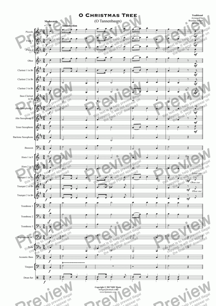 O Tannenbaum (O Christmas Tree) - Concert Band By German Traditional Melody Free Sheet Music