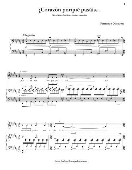 OBRADORS: ¿Corazón, Porqué Pasáis (transposed To B Major) By Fernando Obradors Free Sheet Music