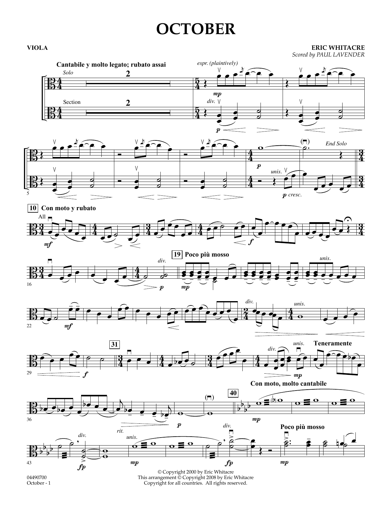 October By Eric Whitacre Free Sheet Music