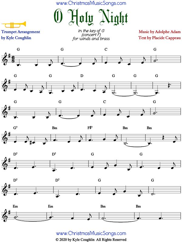 Oh, Holy Night Trumpet Duet By Placide Cappeau Free Sheet Music