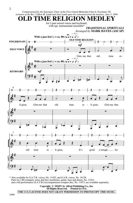 Old Time Religion Medley By Mark Hayes Free Sheet Music