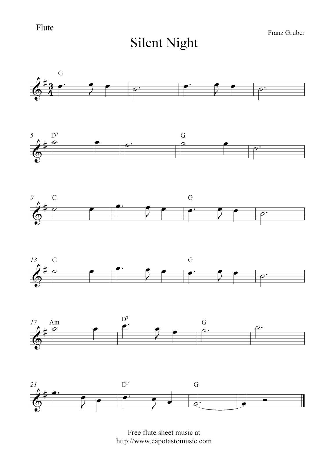 On A Quiet Christmas Night For Flute Choir By Franz Gruber, Lisa L Ochoco Free Sheet Music