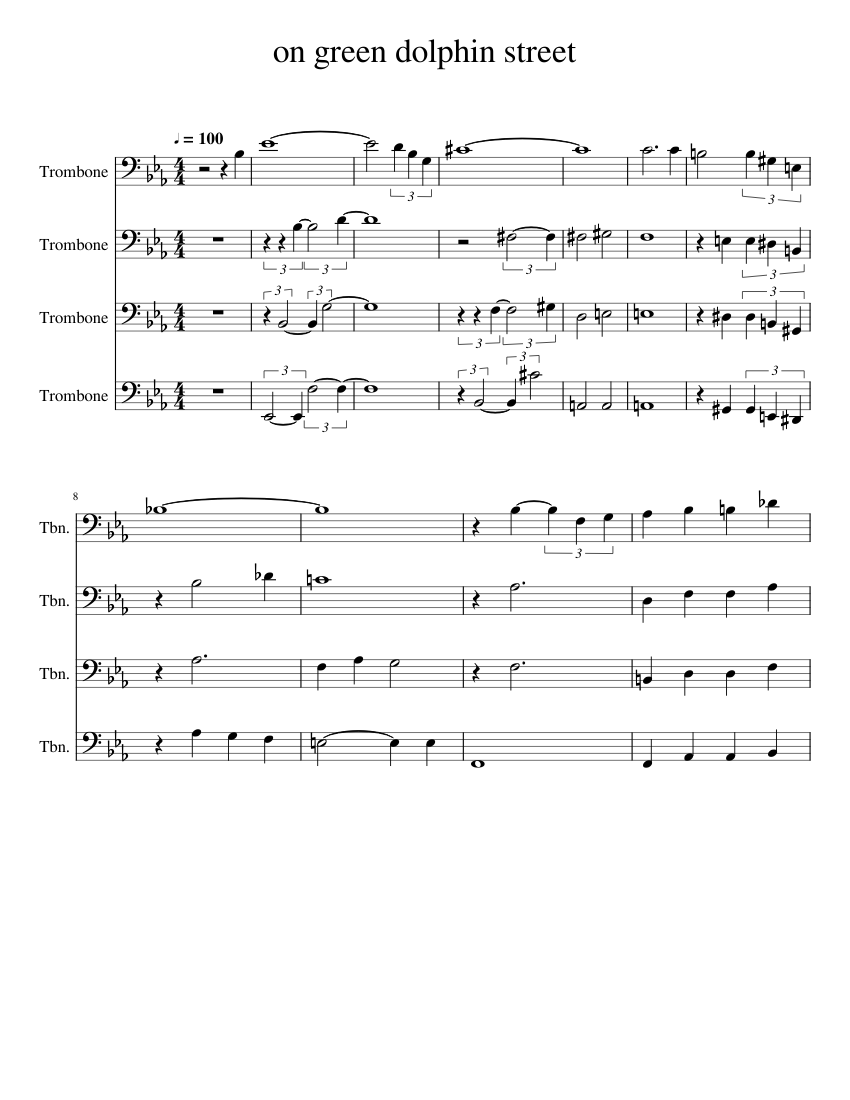 On Green Dolphin Street: 4th Trombone By Dave Wolpe Free Sheet Music