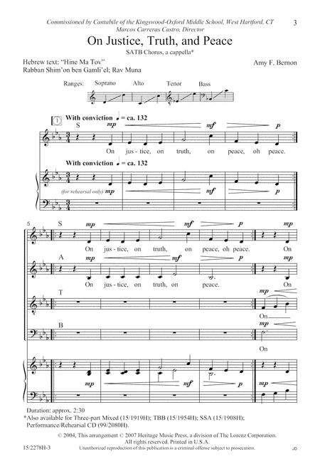 On Justice, Truth, And Peace By Amy F Bernon Free Sheet Music