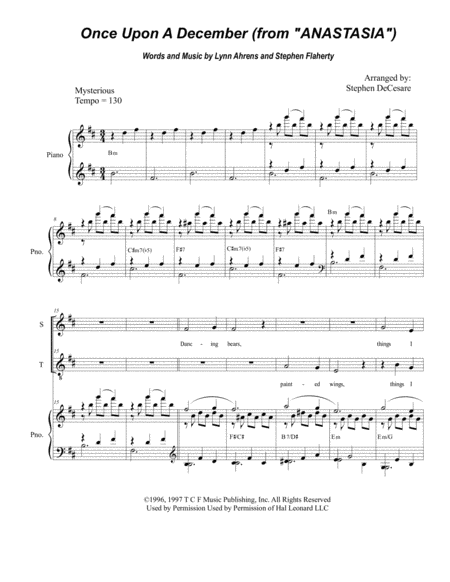 Once Upon A December From The Twentieth Century Fox Motion Picture ANASTASIA By Stephen Flaherty Free Sheet Music