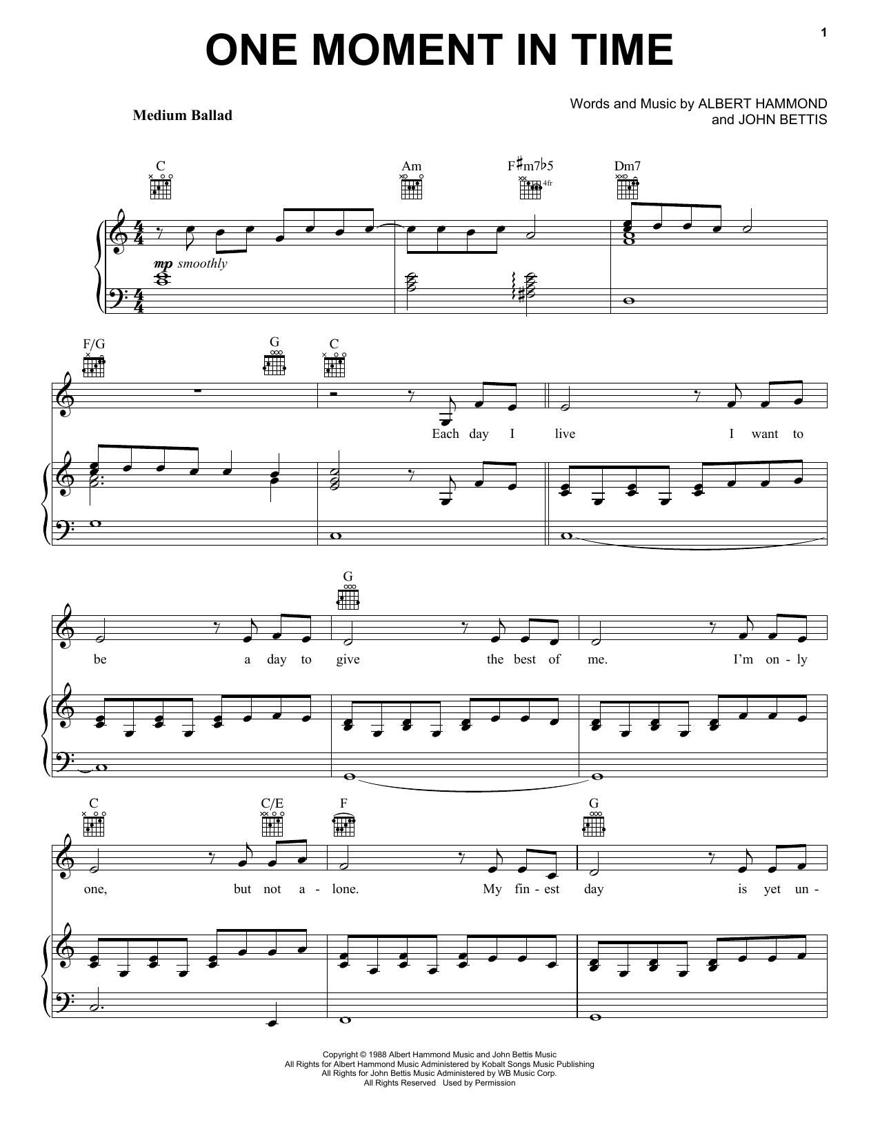 One Moment In Time By Whitney Houston Free Sheet Music