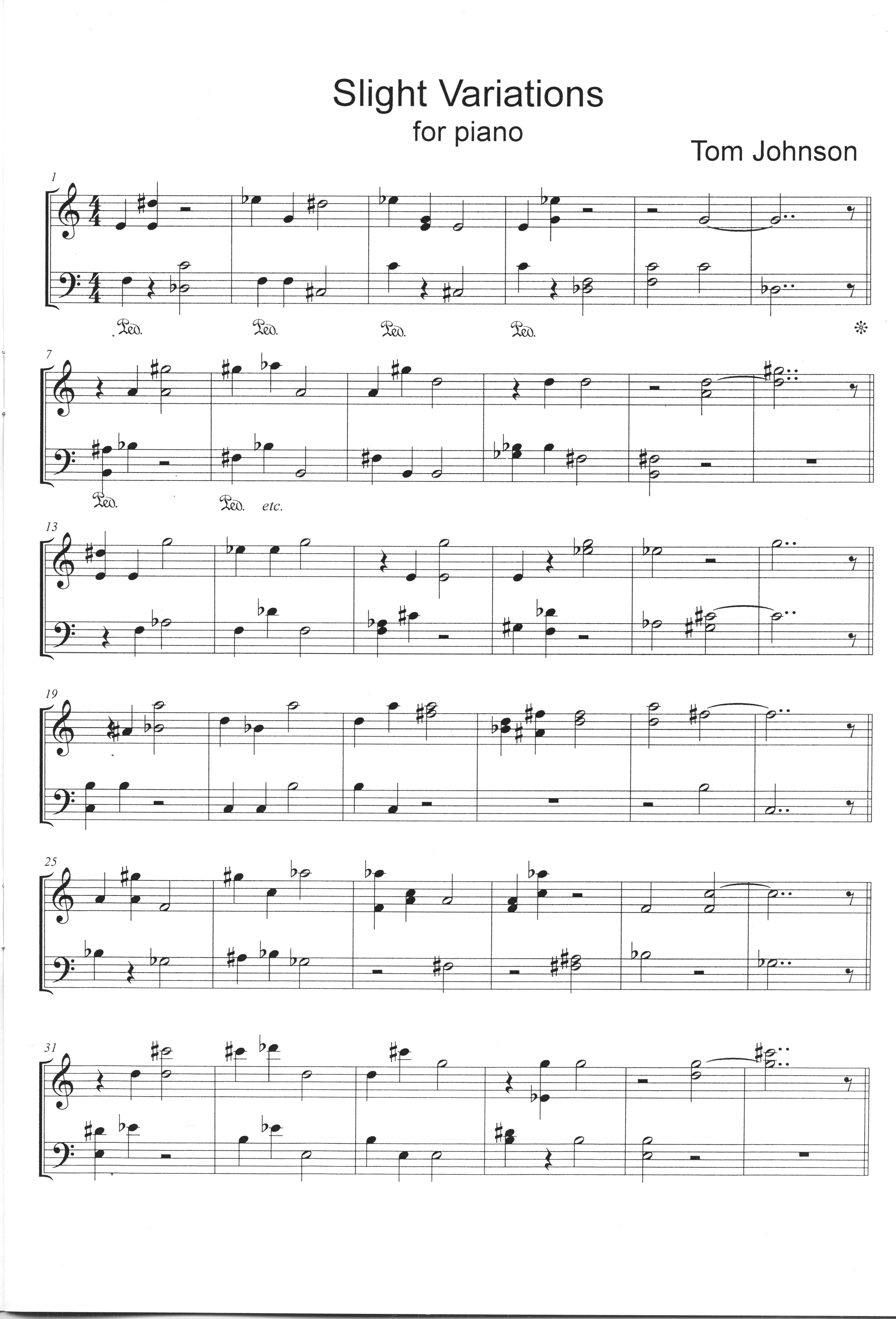 Organ And Silence For Piano By Tom Johnson Free Sheet Music