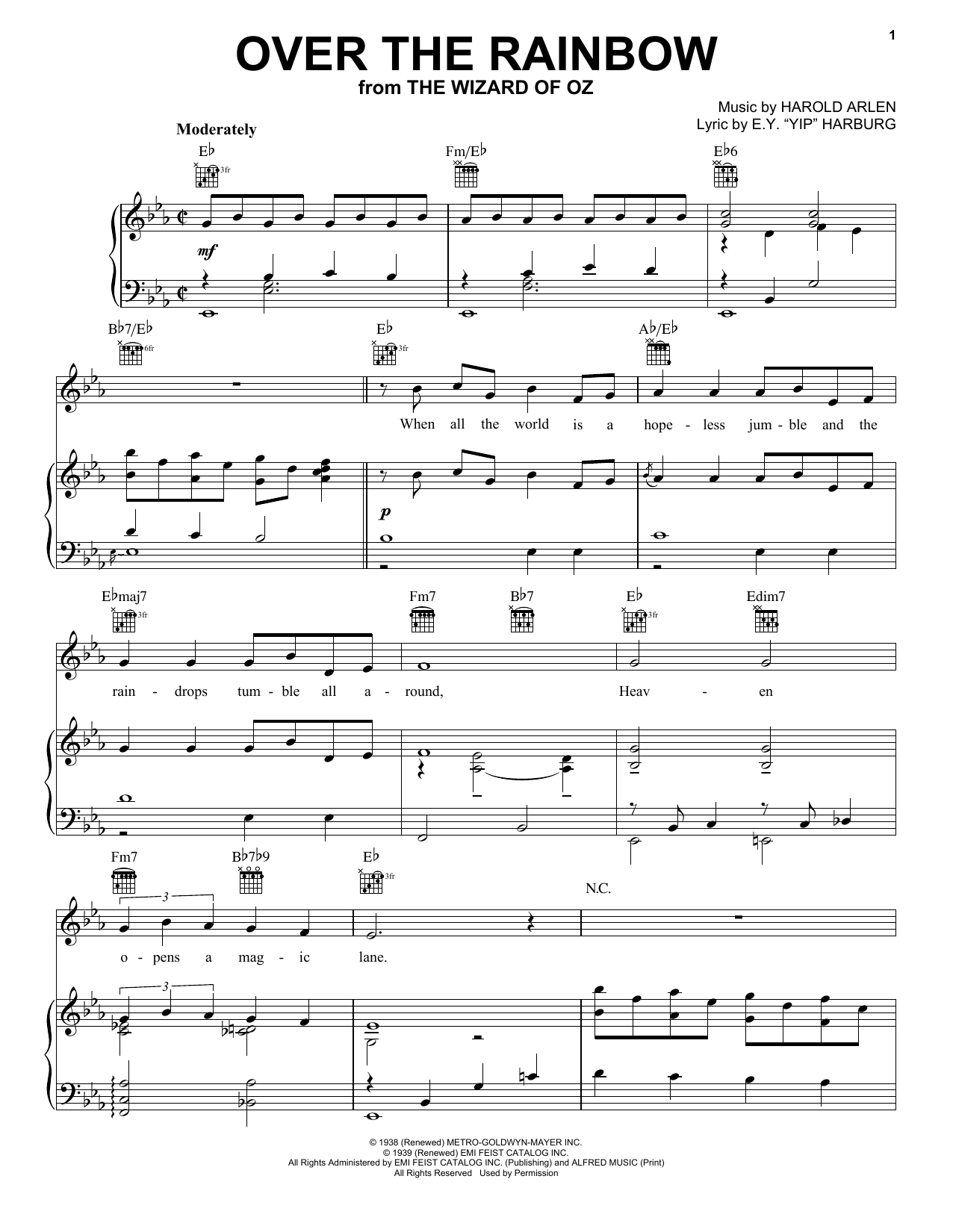 Over The Rainbow By Harold Arlen Free Sheet Music