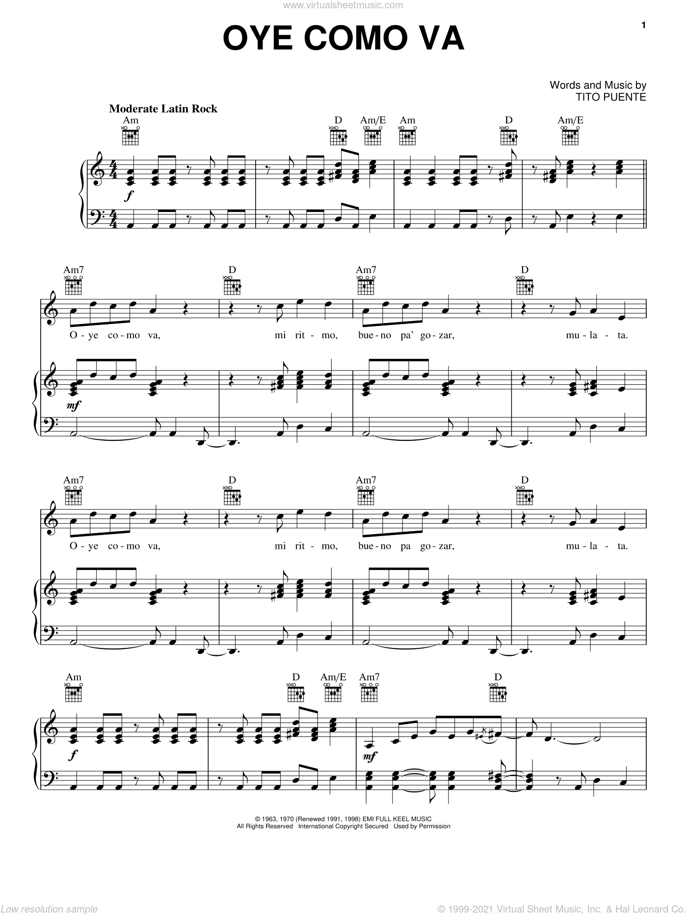 Oye Como Va By Santana Free Sheet Music