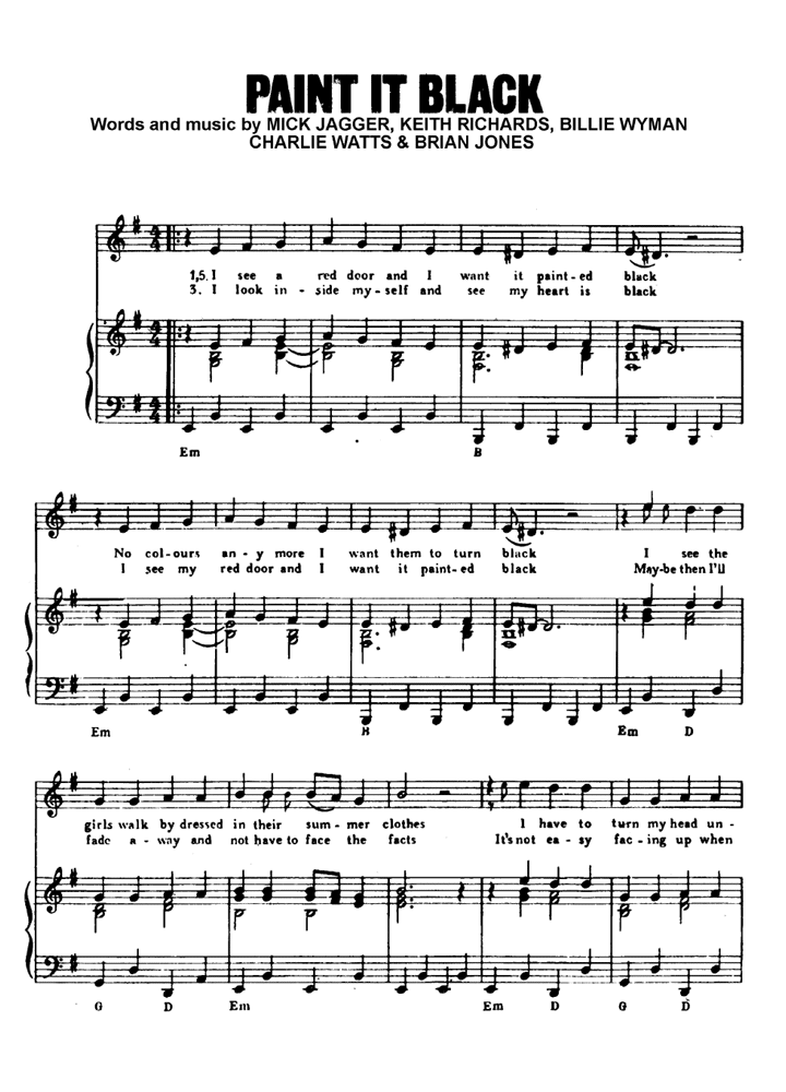 Paint It, Black By The Rolling Stones Free Sheet Music