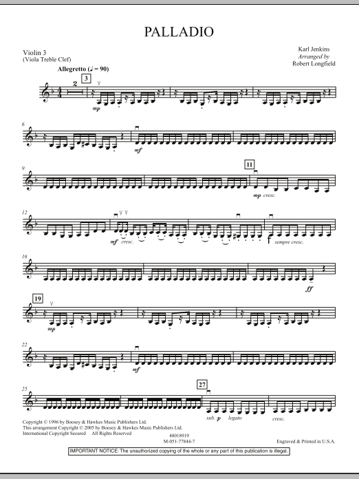 Palladio - Violin 3 (Viola Treble Clef) By Karl Jenkins Free Sheet Music