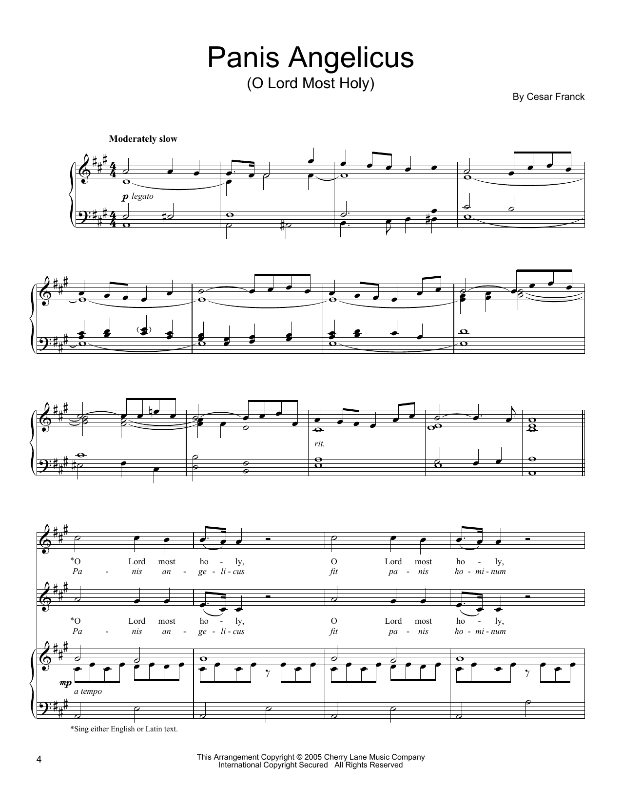 Panis Angelicus (Duet For Soprano And Alto Solo - Piano Accompaniment) By Cesar Auguste Franck Free Sheet Music