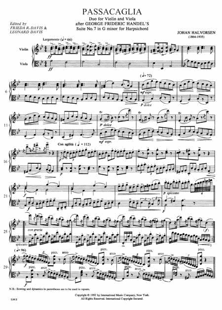 Passacaglia - Duo For Violin And Viola By Johann Halvorsen Free Sheet Music