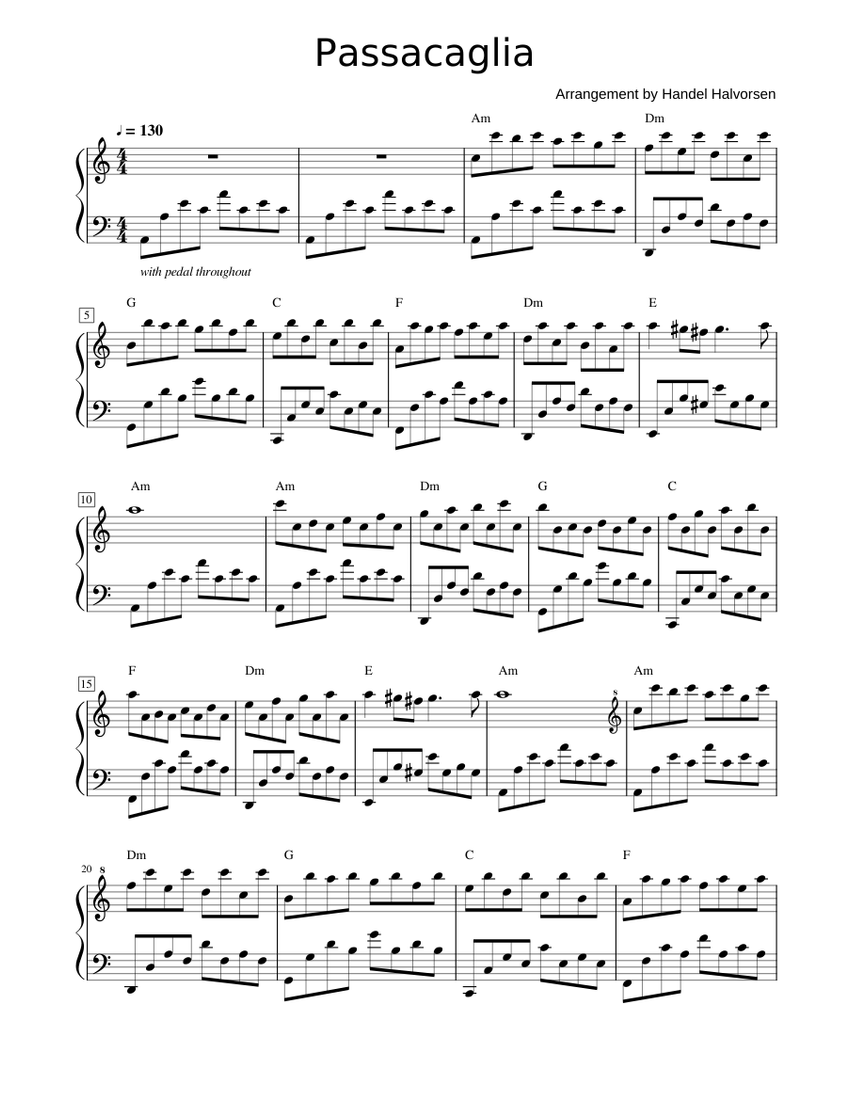 Passacaglia - Four Hands By G. F. Handel, J. Halvorsen Free Sheet Music