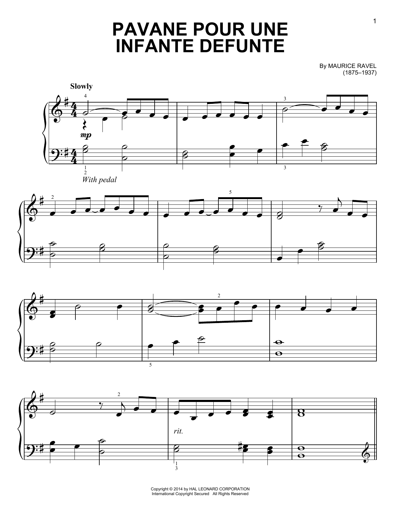 Pavane Pour Une Infante Défunte By Maurice Ravel Free Sheet Music