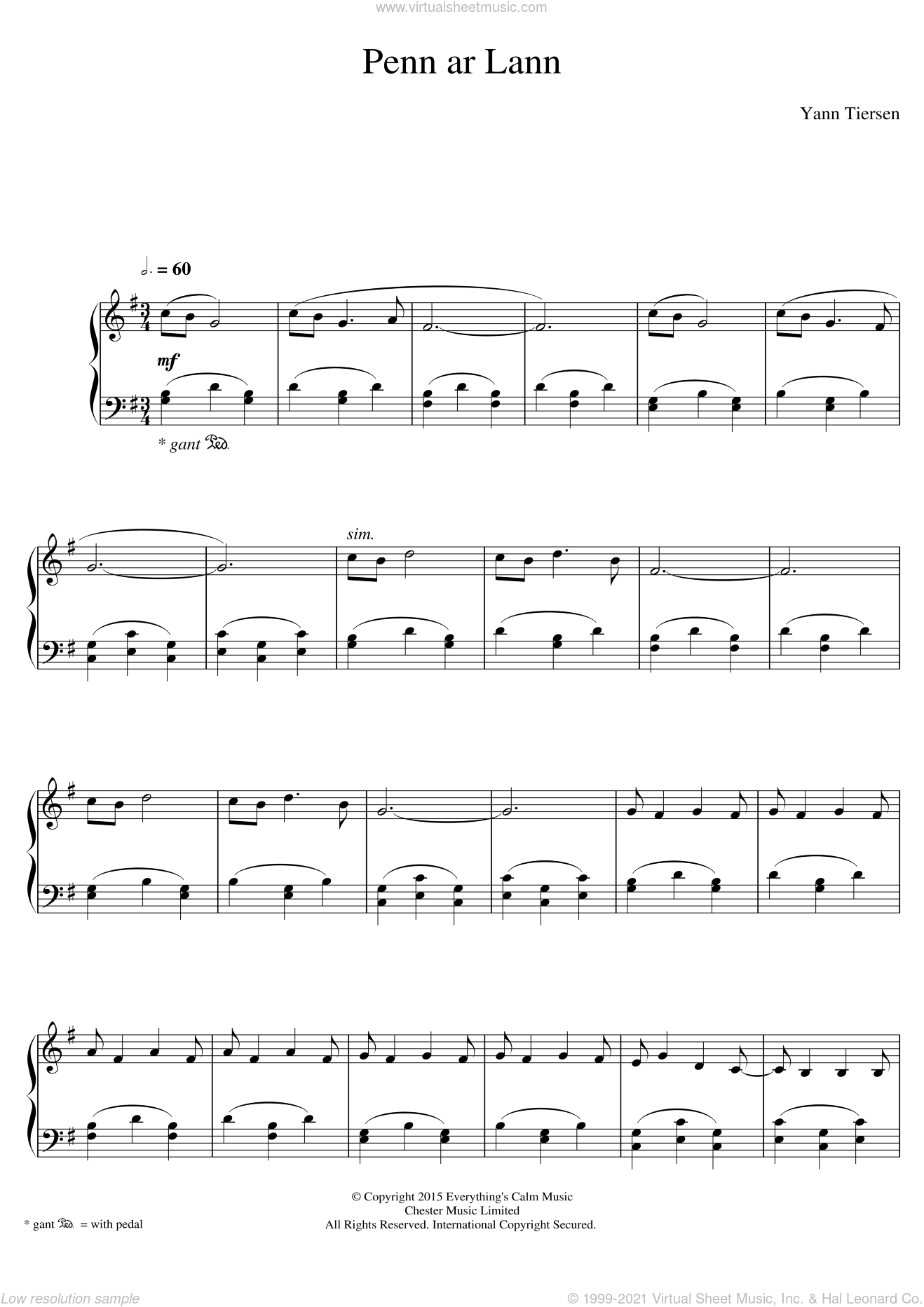 Penn Ar Lann By Yann Tiersen Free Sheet Music