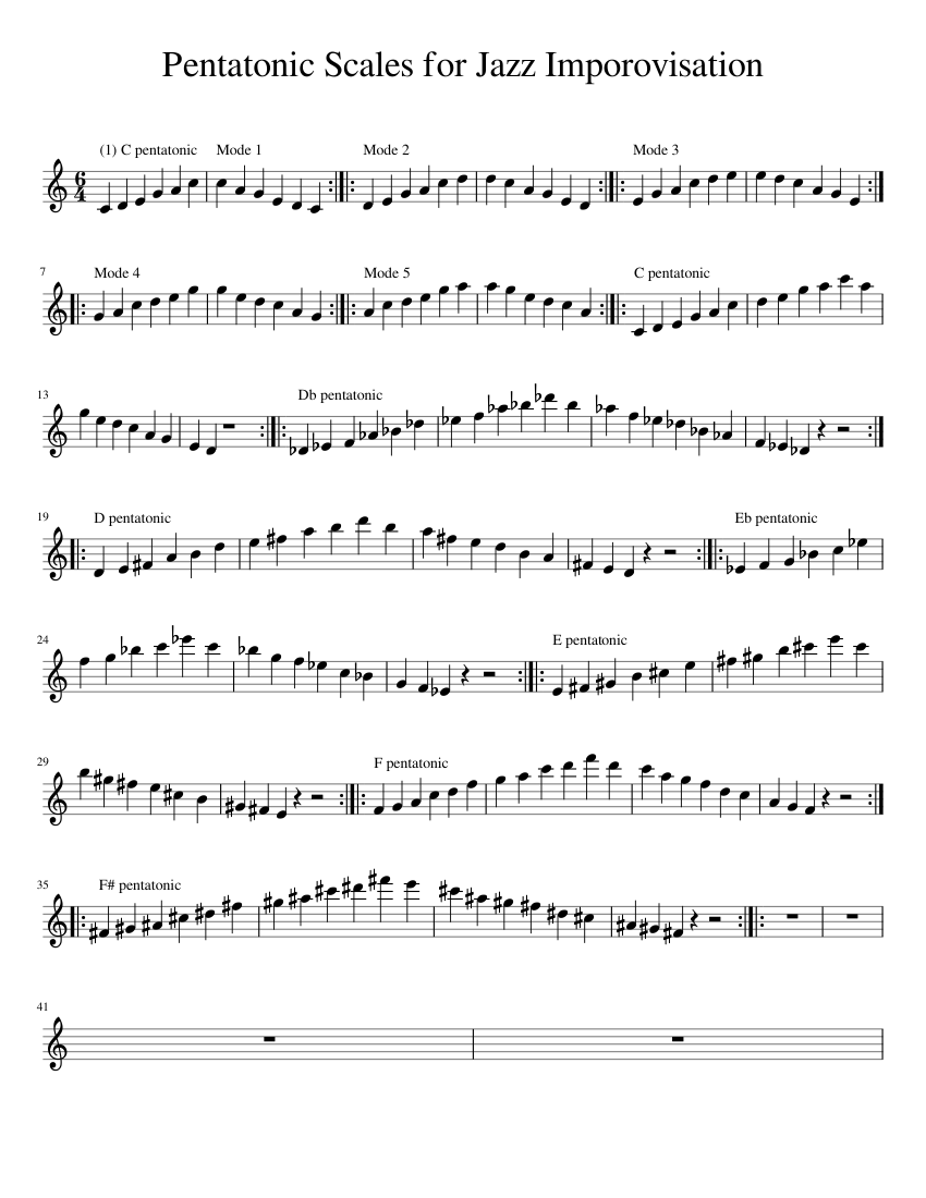 Pentatonic Scales For Jazz Improvisation By Ramon Ricker Free Sheet Music