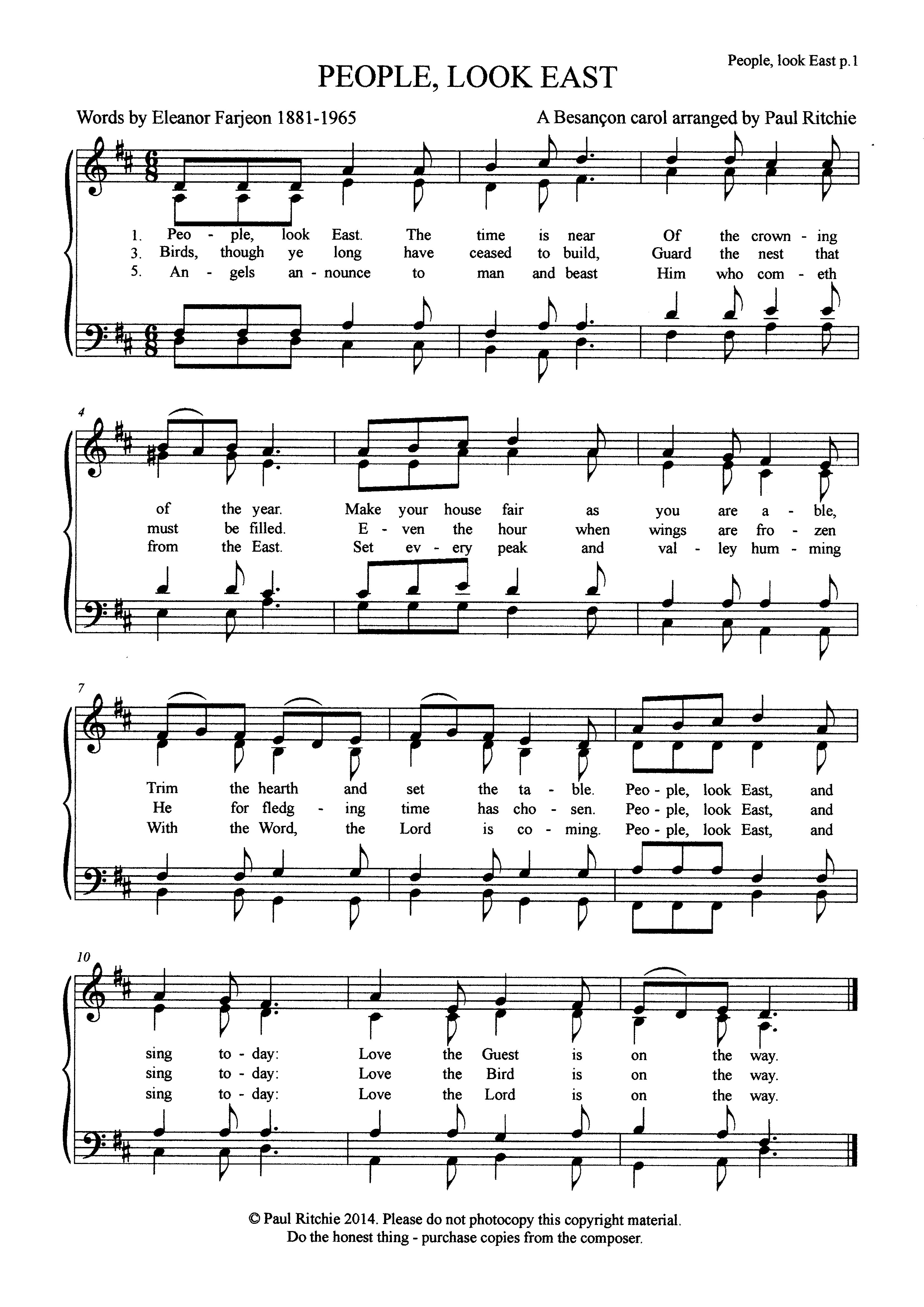 People, Look East By Traditional French Carol Free Sheet Music