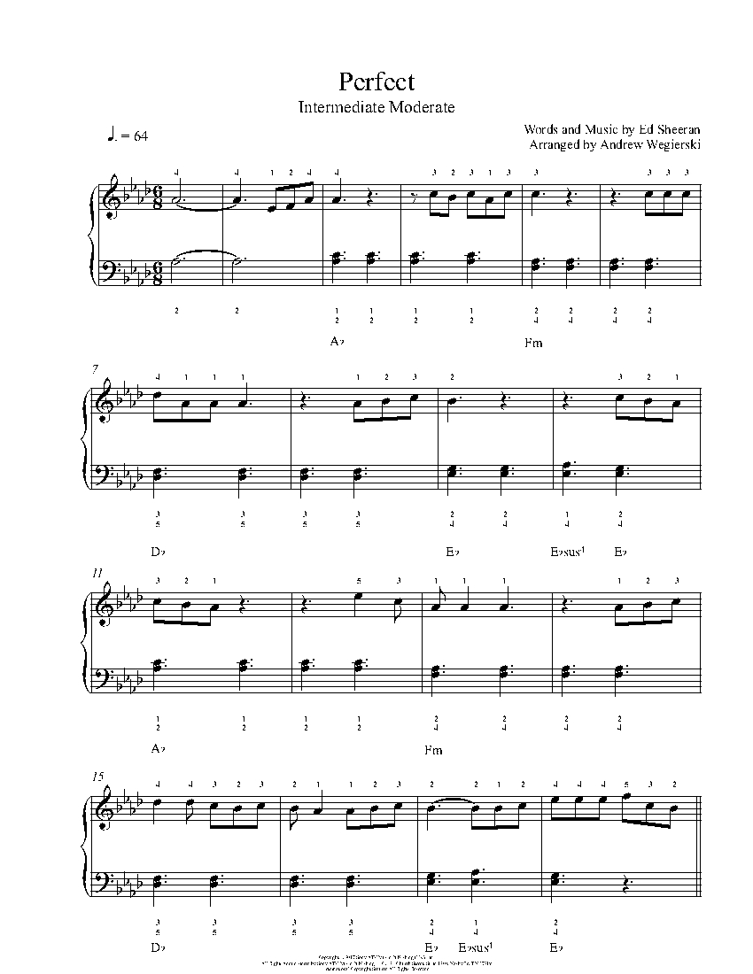 Perfect By Ed Sheeran Free Sheet Music