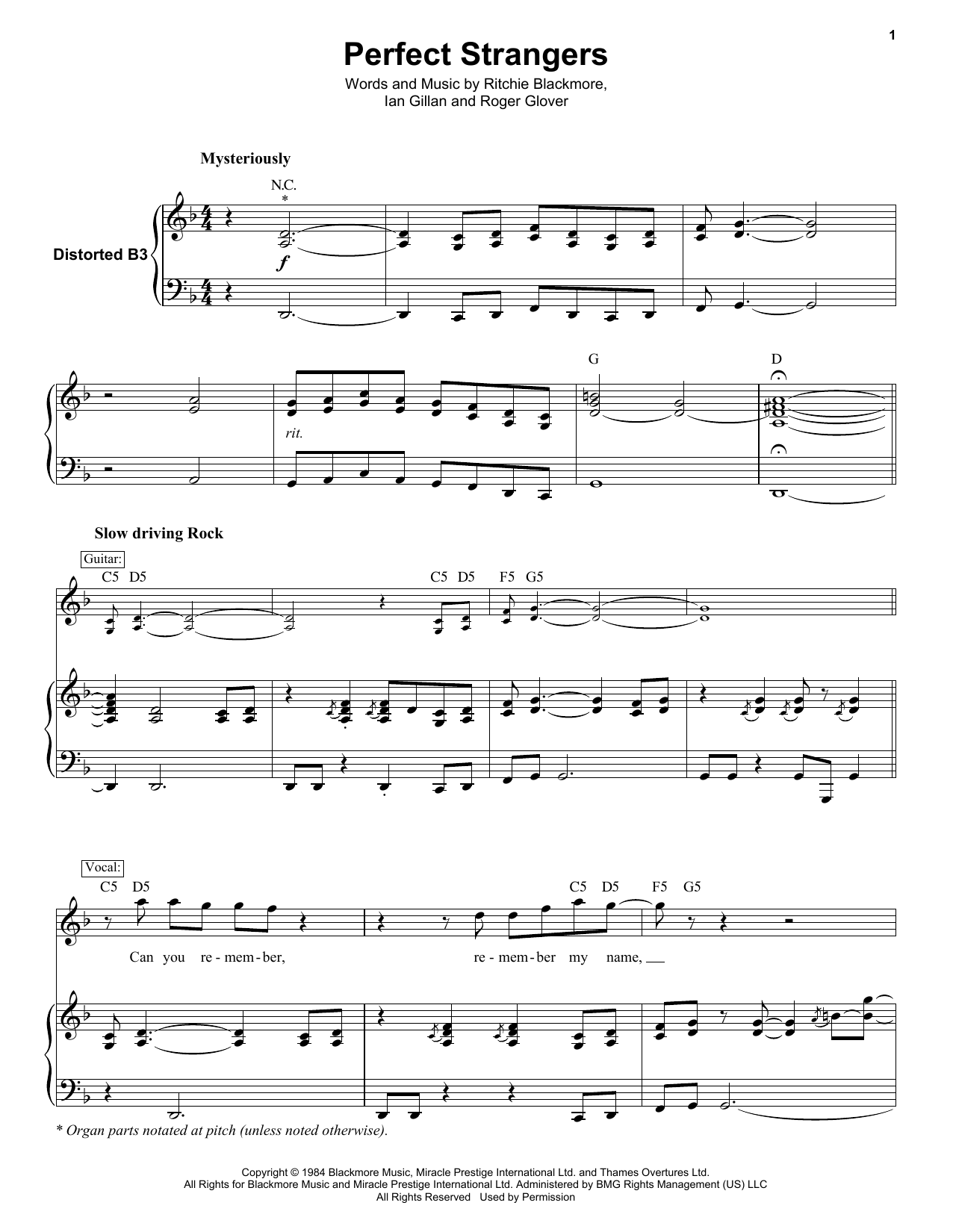 Perfect Strangers By Deep Purple Free Sheet Music