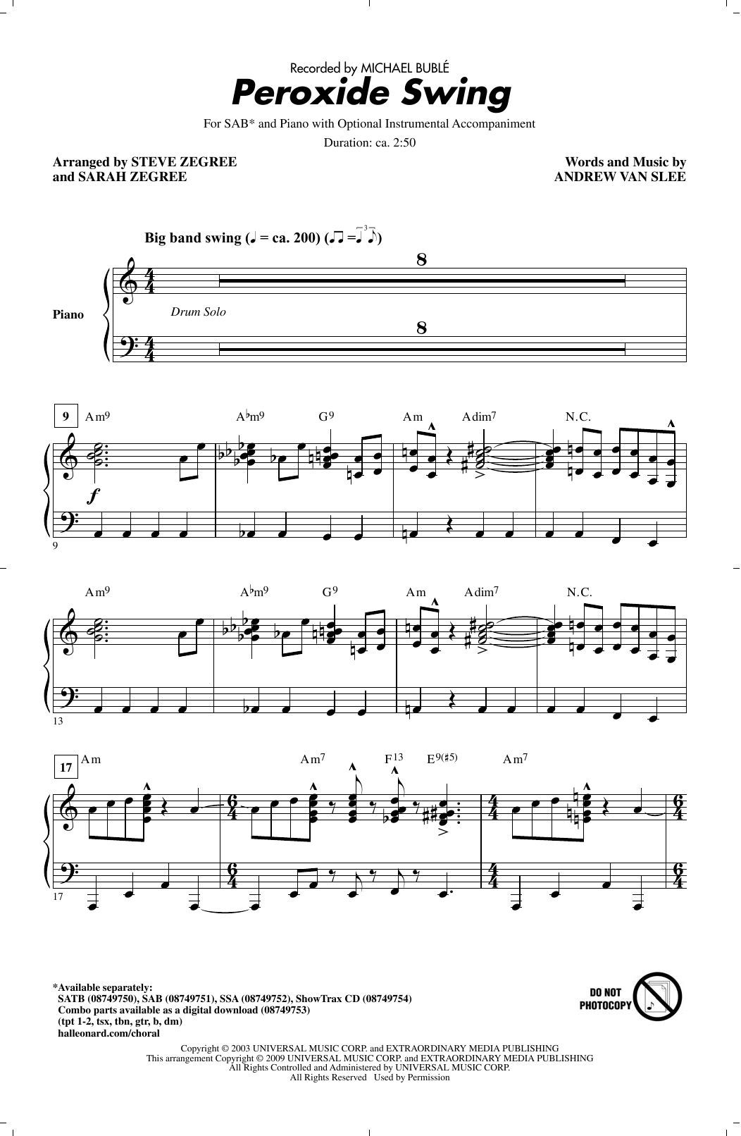 Peroxide Swing By Andrew Van Slee Free Sheet Music