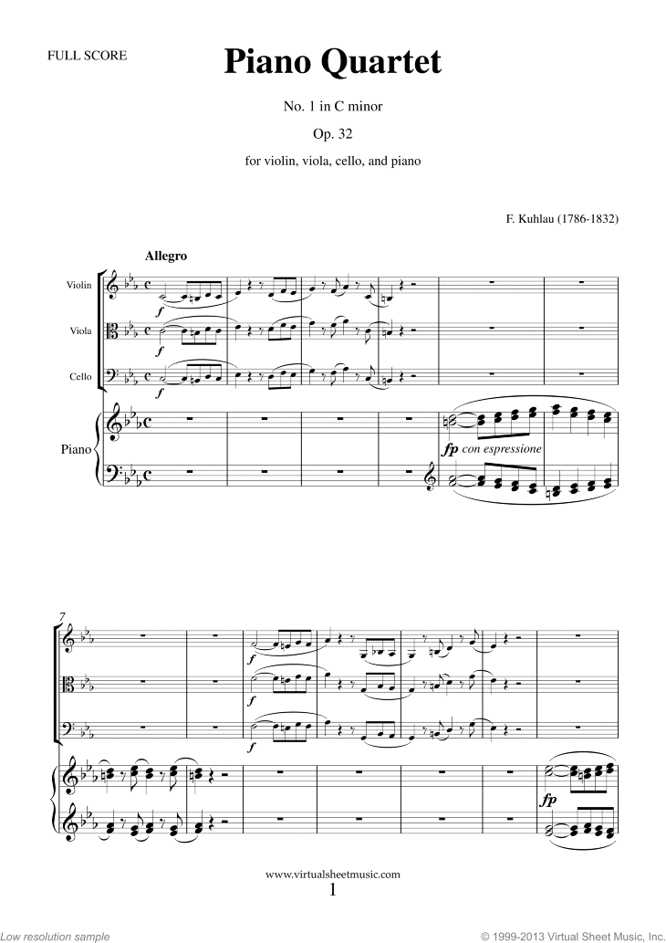 Piano Quartets By Wolfgang Amadeus Mozart Free Sheet Music