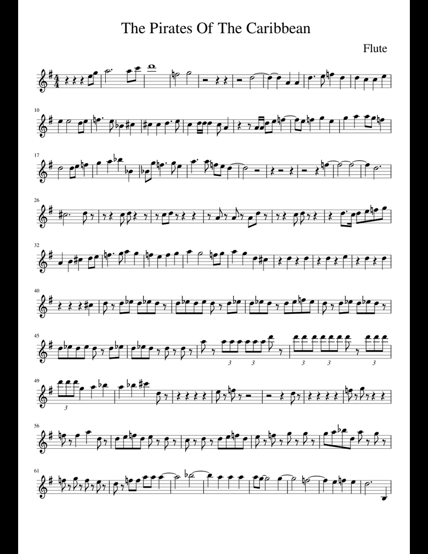 Pirates Of The Caribbean (Flute) By Klaus Badelt Free Sheet Music