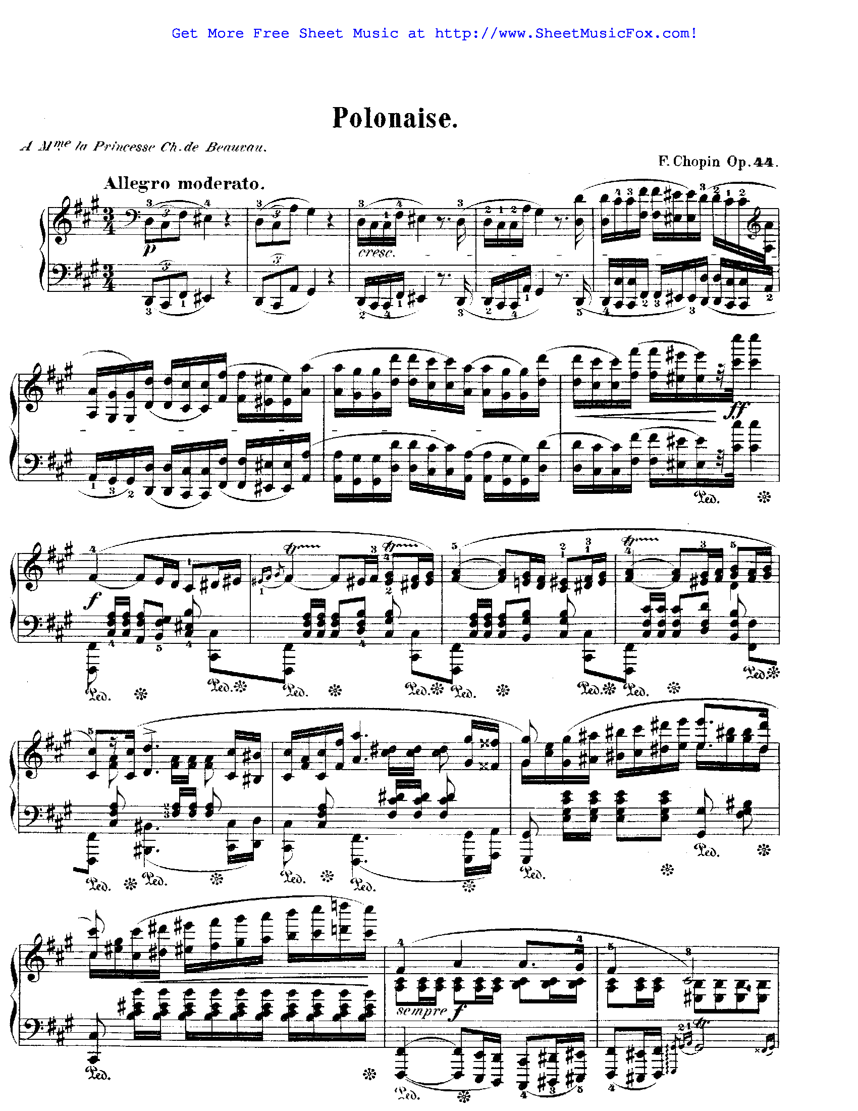 Polonaise In F-sharp Minor, Op. 44 By Frederic Chopin Free Sheet Music