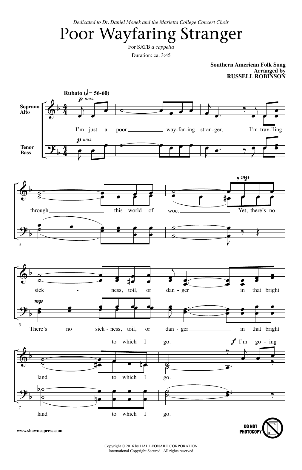 Poor Wayfaring Stranger By John Leavitt Free Sheet Music