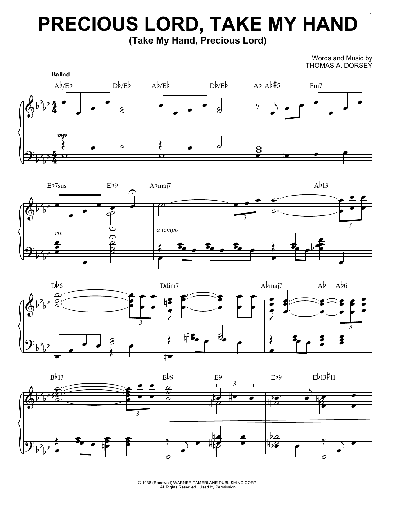 Precious Lord, Take My Hand By Thomas A. Dorsey Free Sheet Music