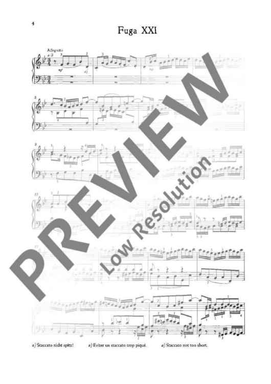 Prelude XXI And Fugue XXI B-flat Major By Johann Sebastian Bach Free Sheet Music