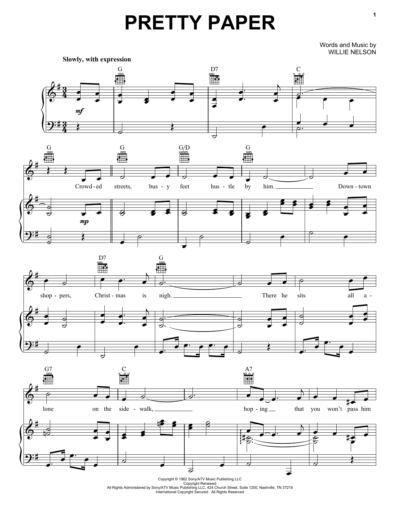 Pretty Paper By Willie Nelson Free Sheet Music