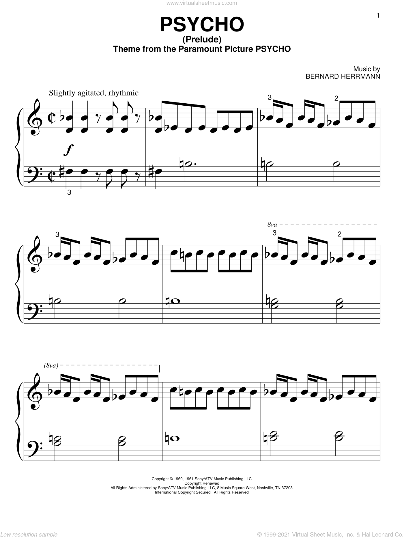 Psycho (prelude) By Bernard Herrmann Free Sheet Music