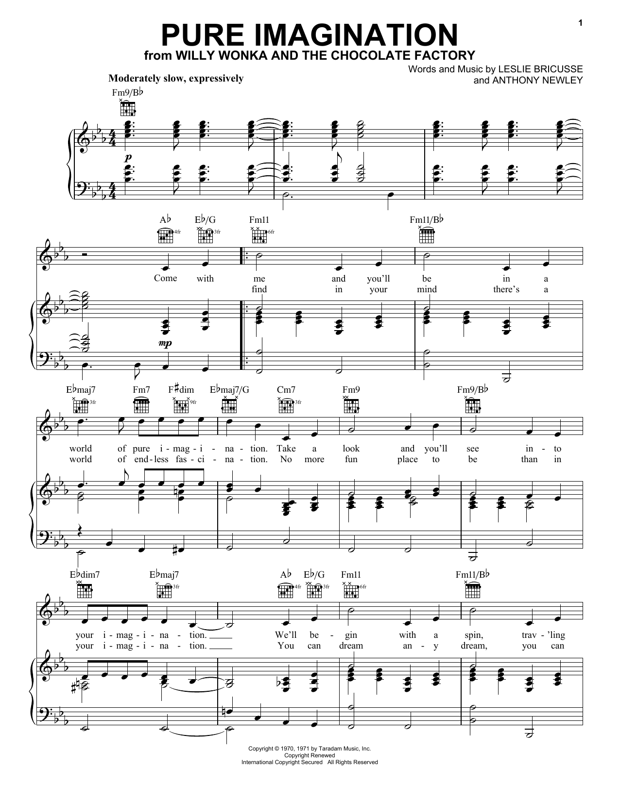 Pure Imagination (from Willy Wonka And The Chocolate Factory) By Leslie Bricusse Free Sheet Music