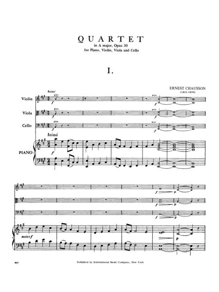 Quartet In A Major, Opus 30 By Ernest Chausson Free Sheet Music