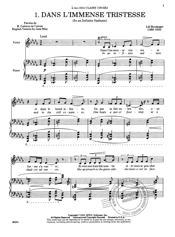 Quatre Chants By Juliette Marie Olga (Lili) Boulanger Free Sheet Music