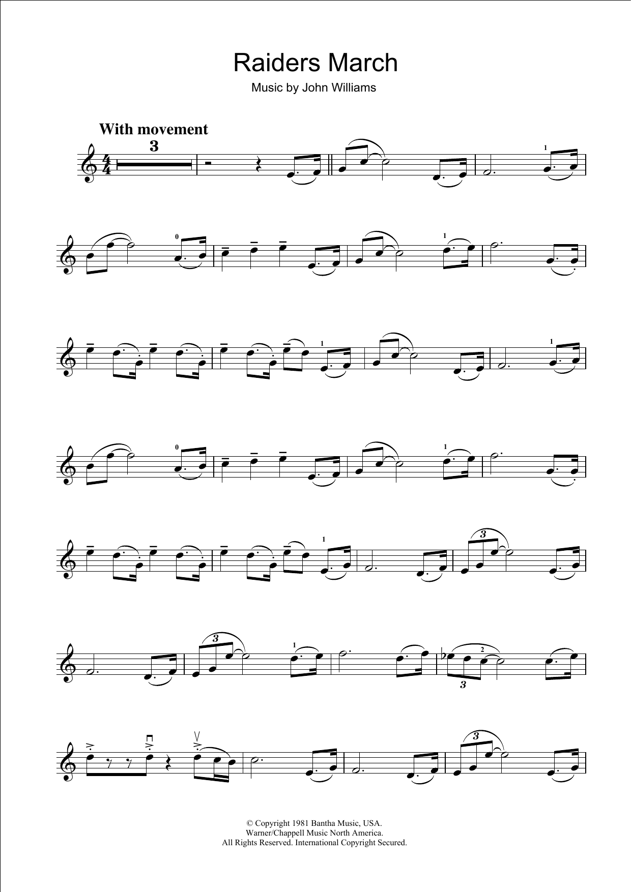 Raiders March (from Raiders Of The Lost Ark) By John Williams Free Sheet Music