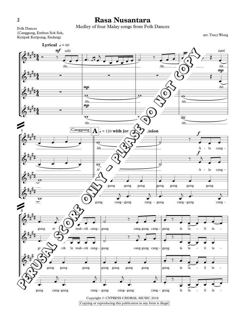 Rasa Nusantra By Tracy Wong Free Sheet Music