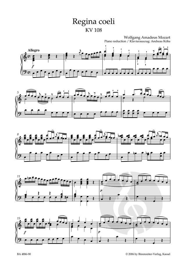 Regina Coeli KV 108 (74d) By Wolfgang Amadeus Mozart Free Sheet Music