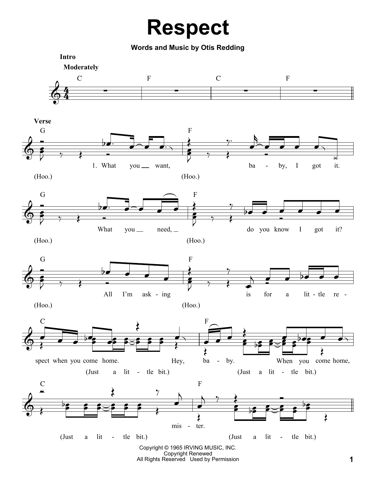 Respect By Aretha Franklin Free Sheet Music