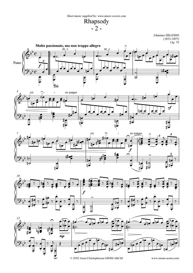 Rhapsody In G Minor, Op. 79, No. 2 By Willi Draths Free Sheet Music