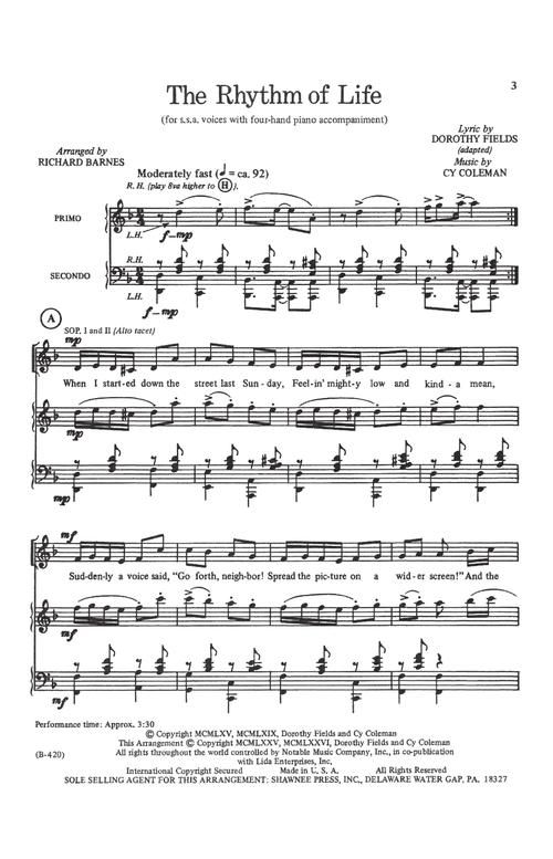 Rhythm Of Life By Dorothy Fields Free Sheet Music