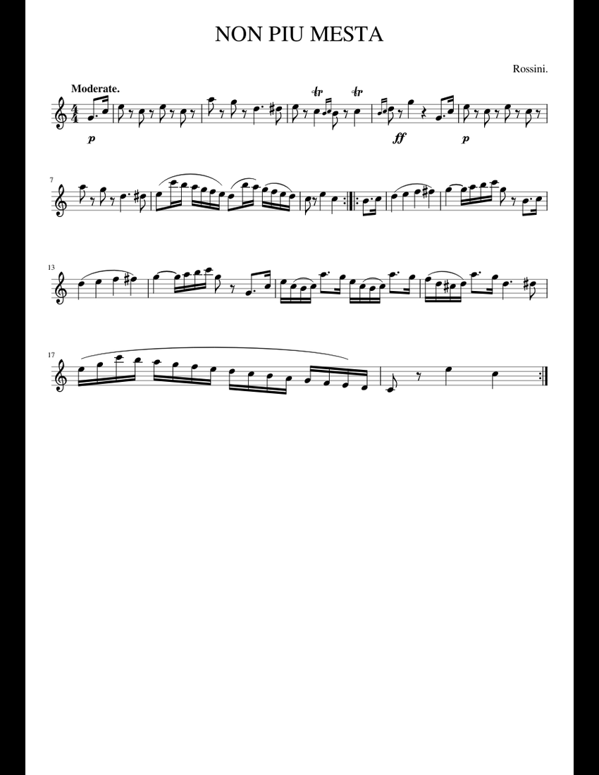 Rossini-Non,più Mesta,from 'La Cenerentola',in E Major,for Voice And Piano By Gioachino Rossini Free Sheet Music